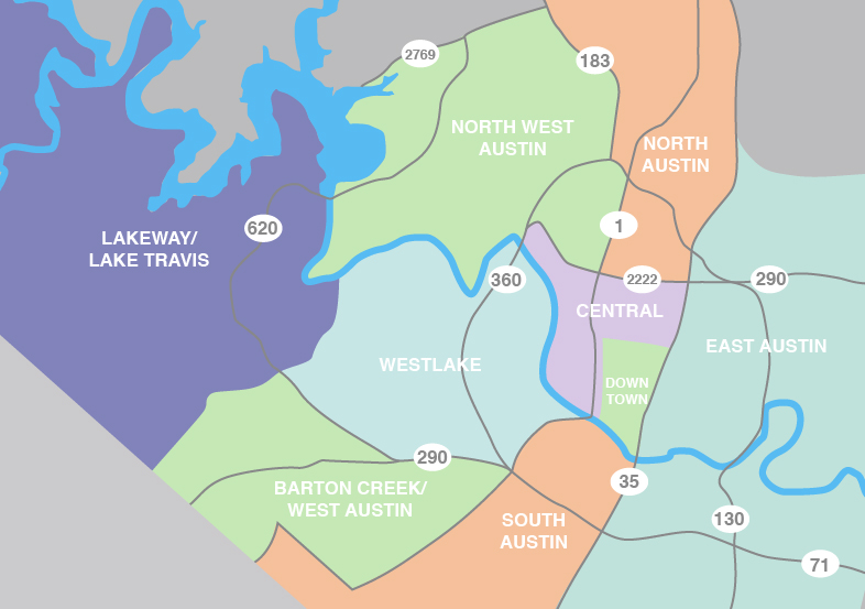 Lakeway on a map of Austin, Texas