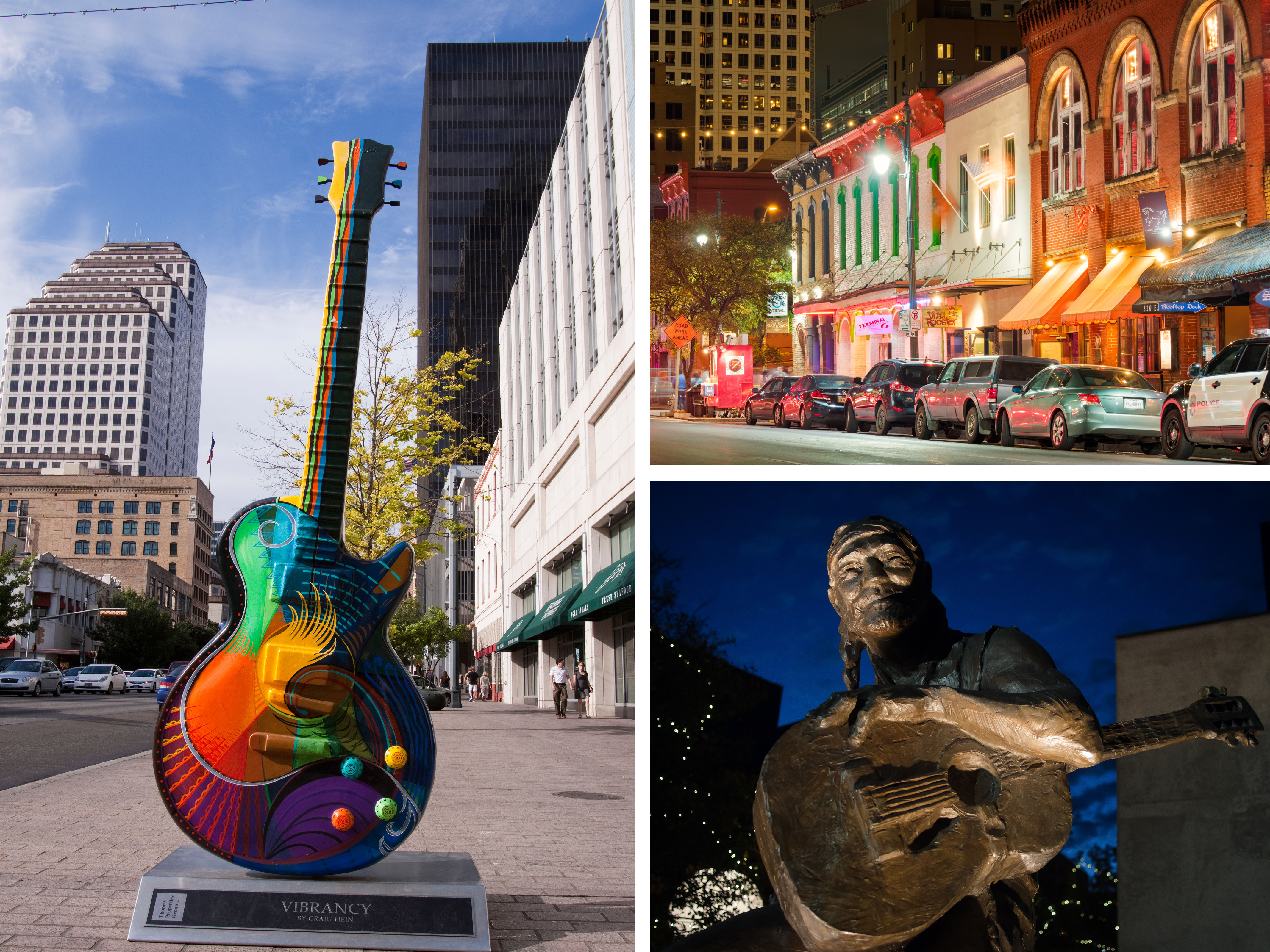 Grid of different scenes from downtown Austin