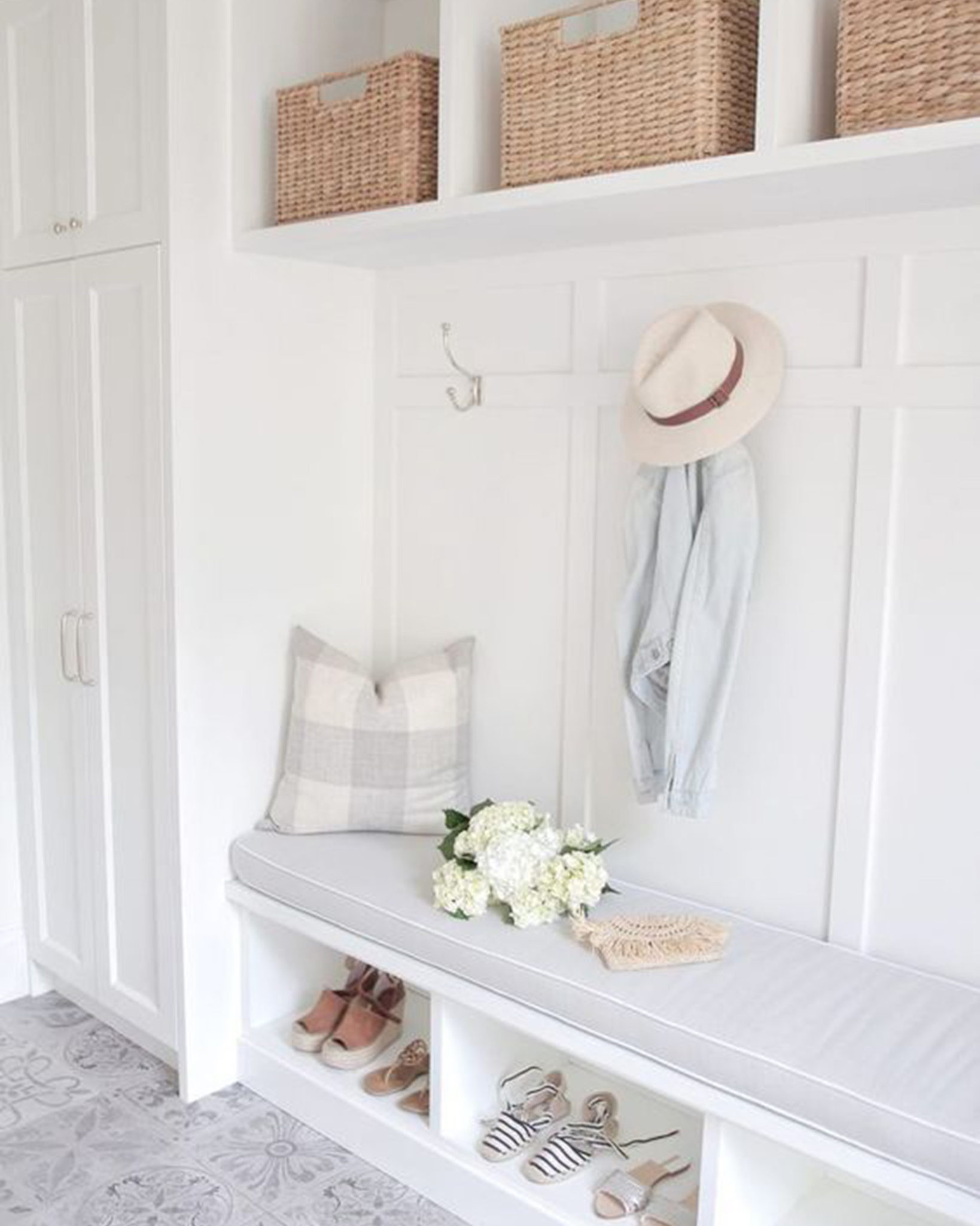 Bright white mudroom