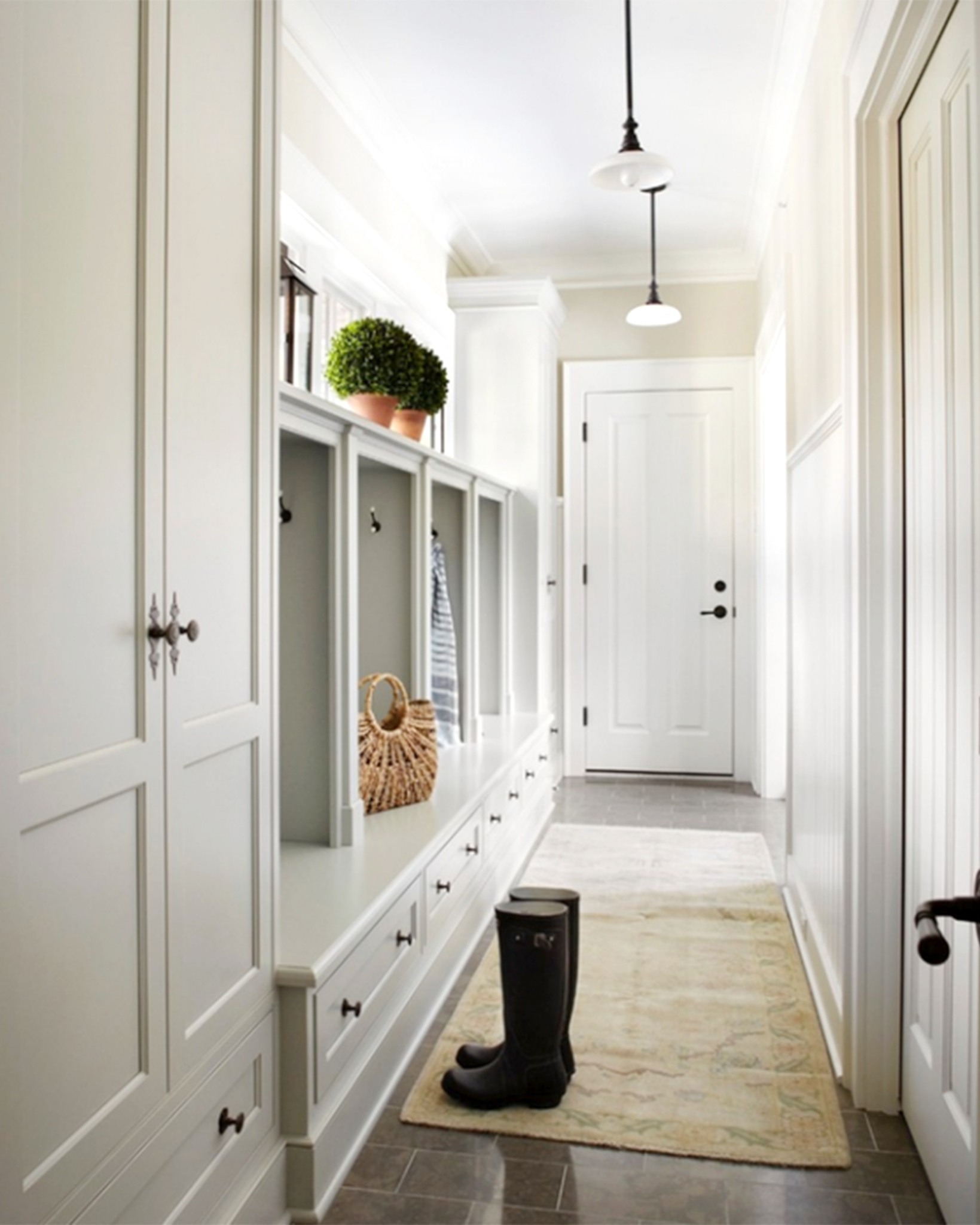 White rug in a mudroom