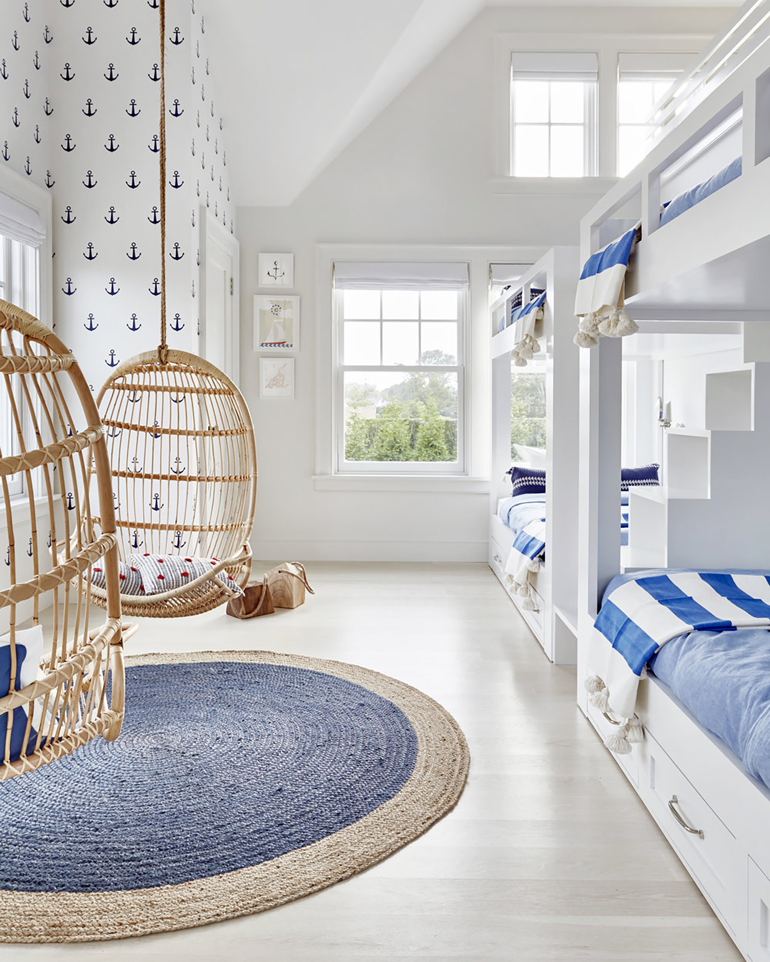 Childrens room with bunkbeds and swinging chairs