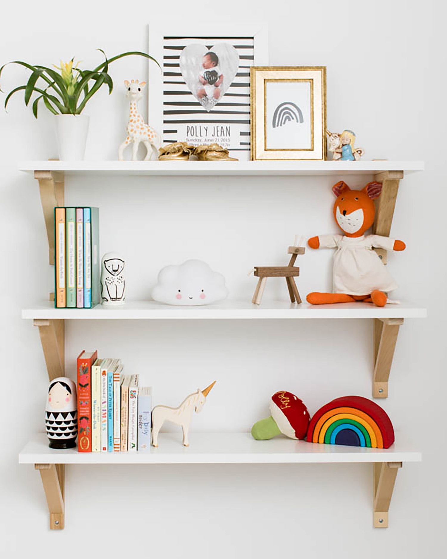 Decorative shelves in a children's room