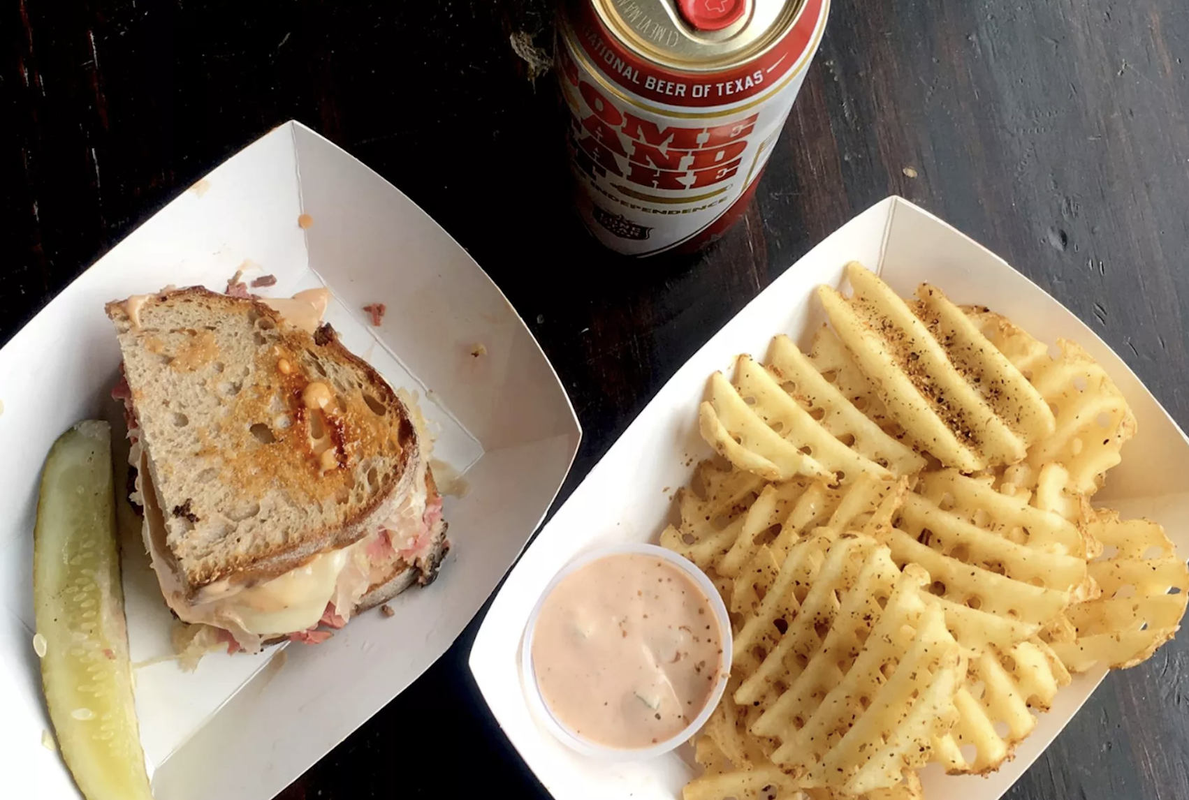 Sandwich and waffle fries