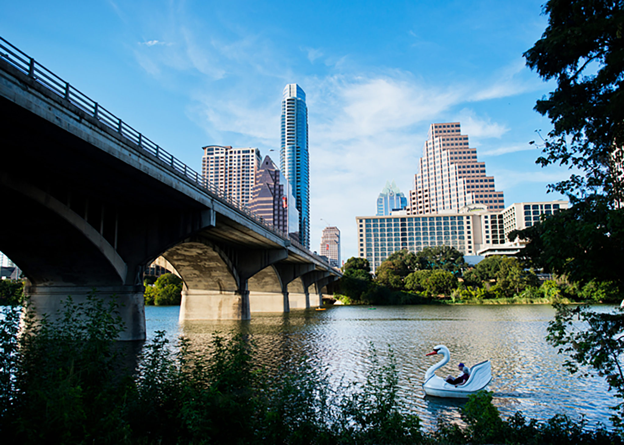 LBJ lake and Austin skyline