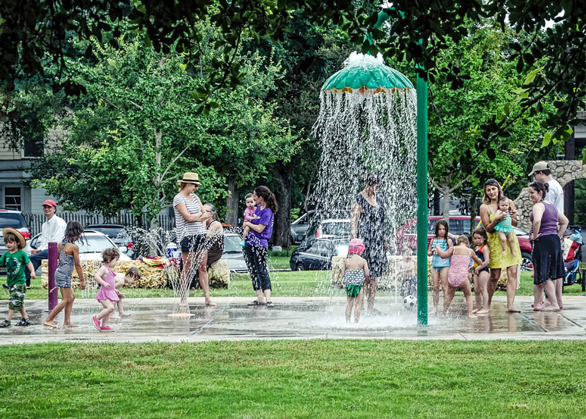 Kids playing at a public water park