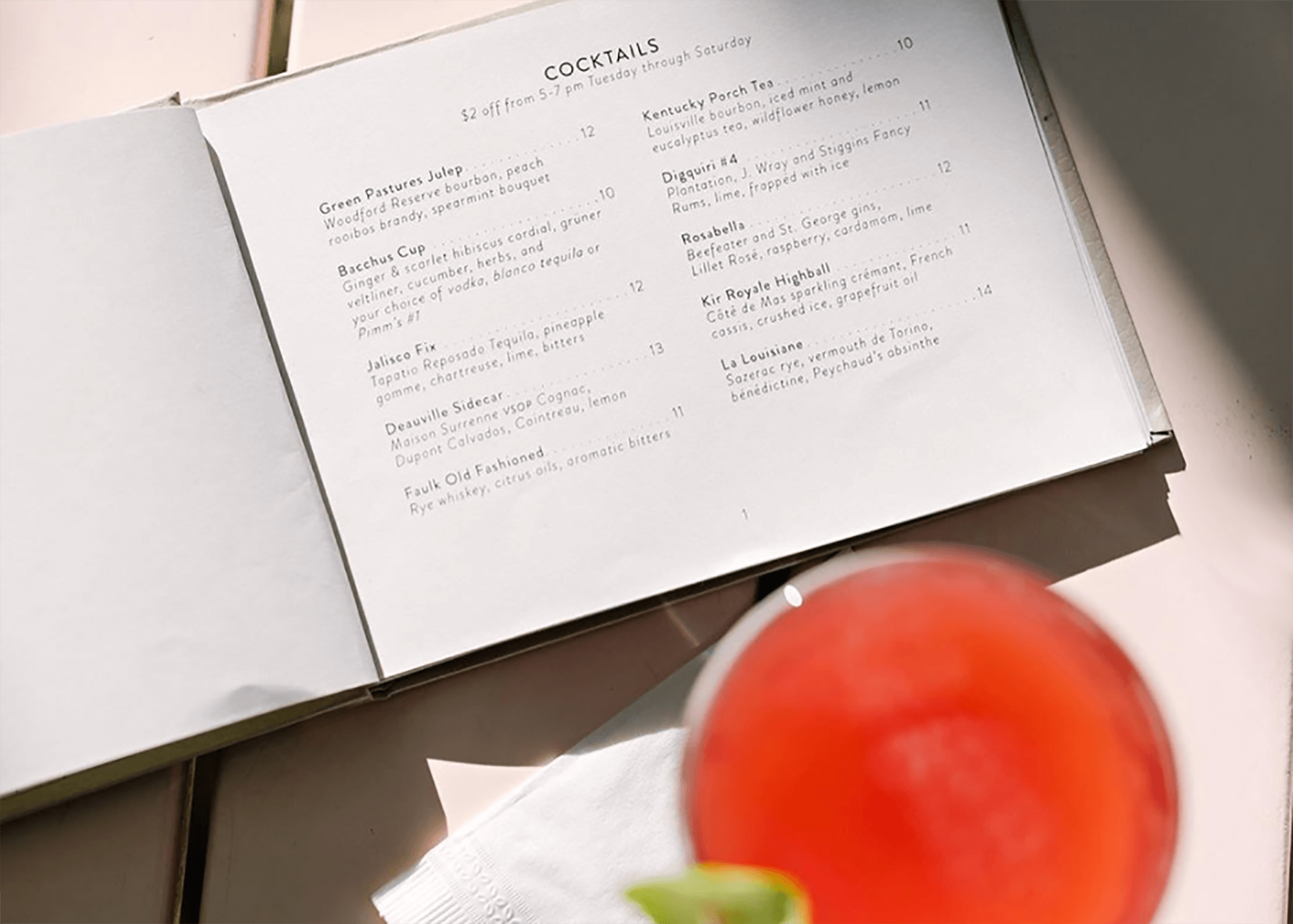 Cocktail menu