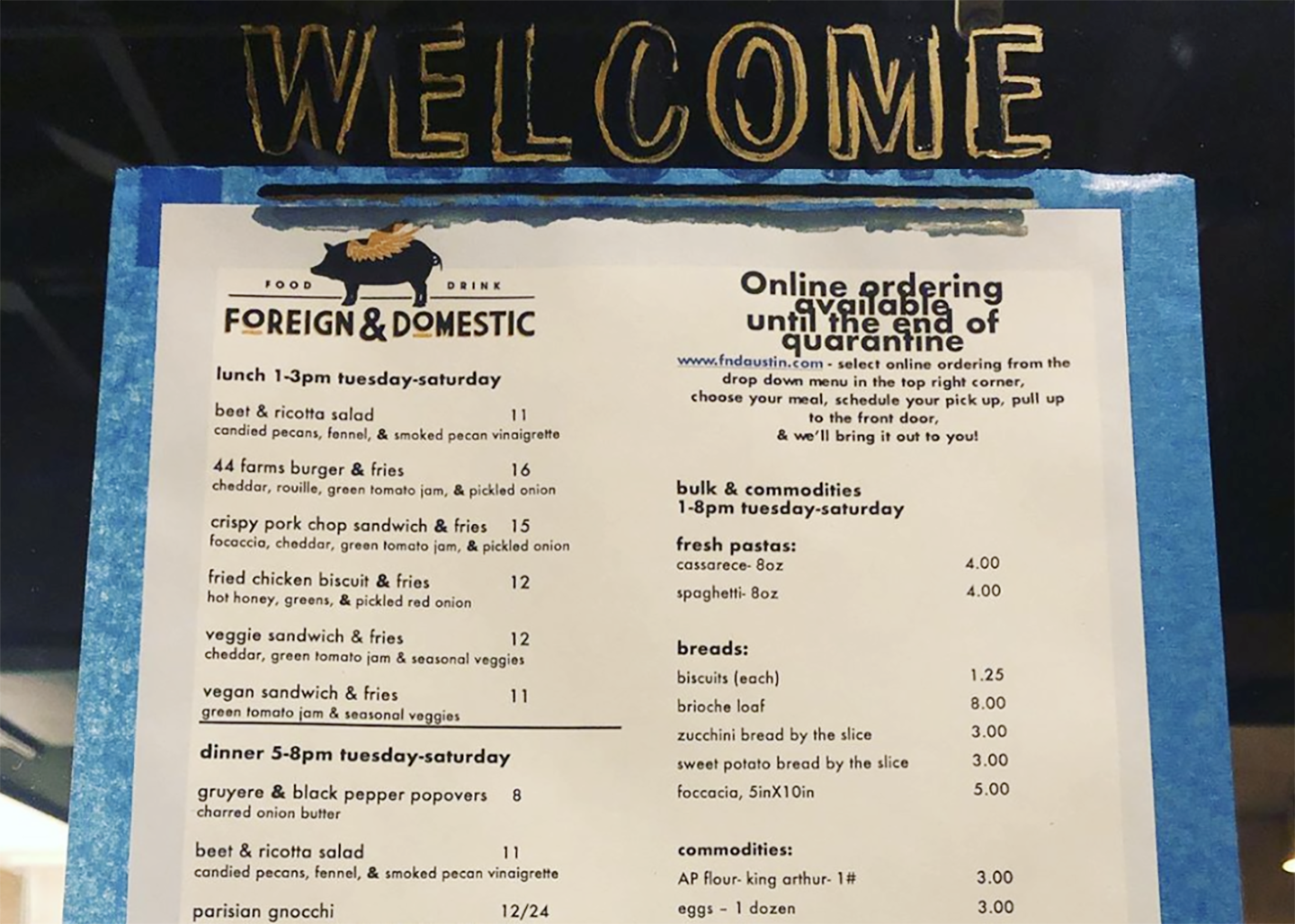 Foreign & Domestic menu