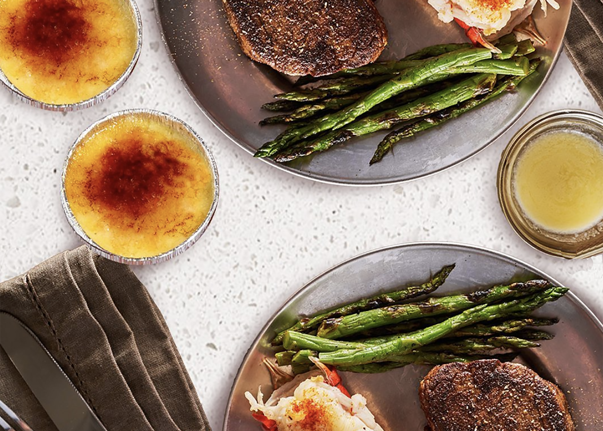 Steak, asparagus, and creme brulee