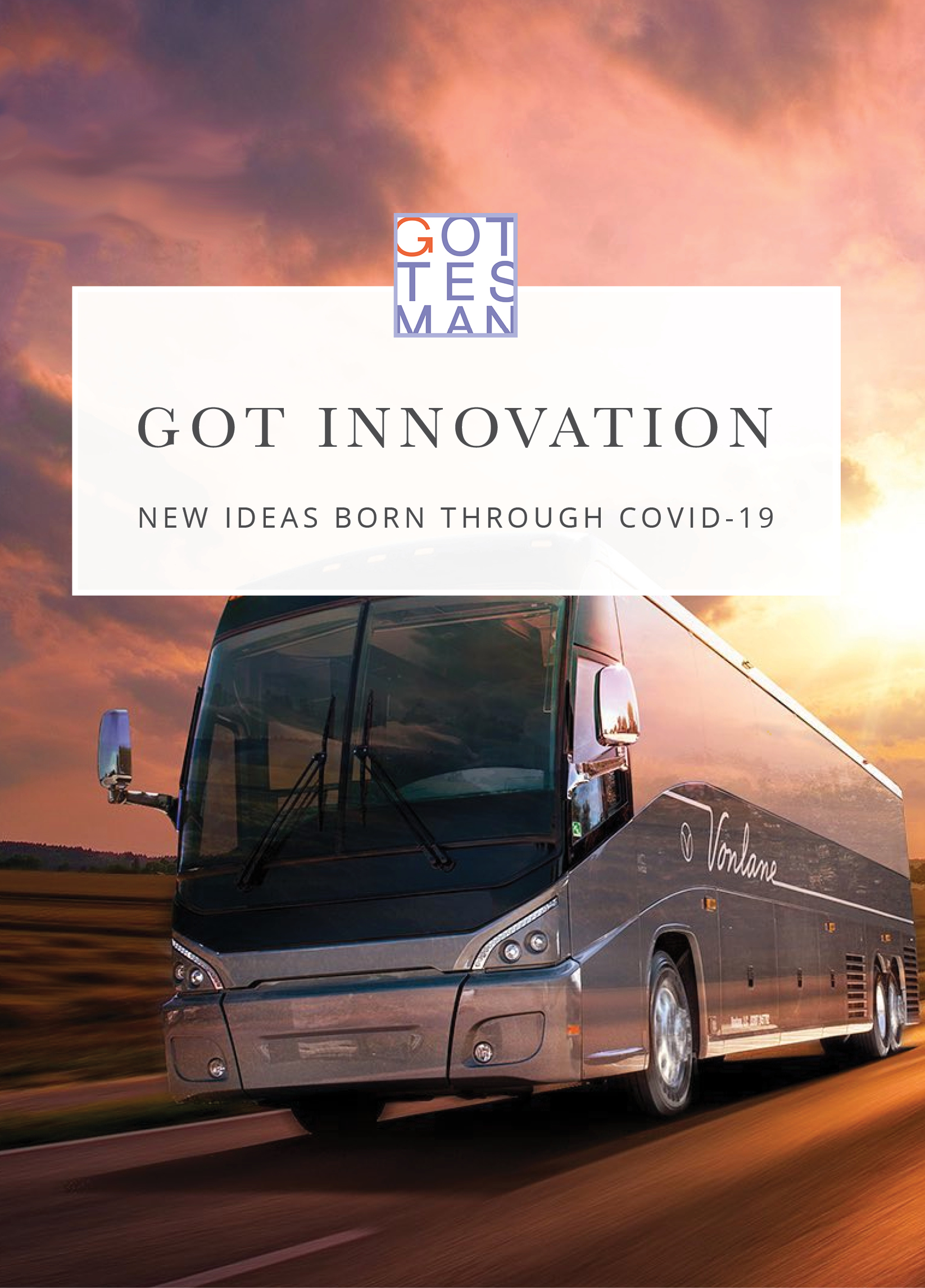 Vonlane bus with text overlay, "Got Innovation: New Ideas Born Through Covid-19"