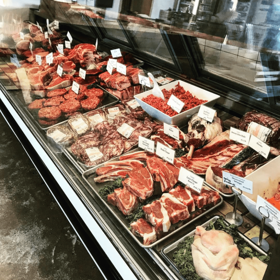 Meat counter at a grocery store