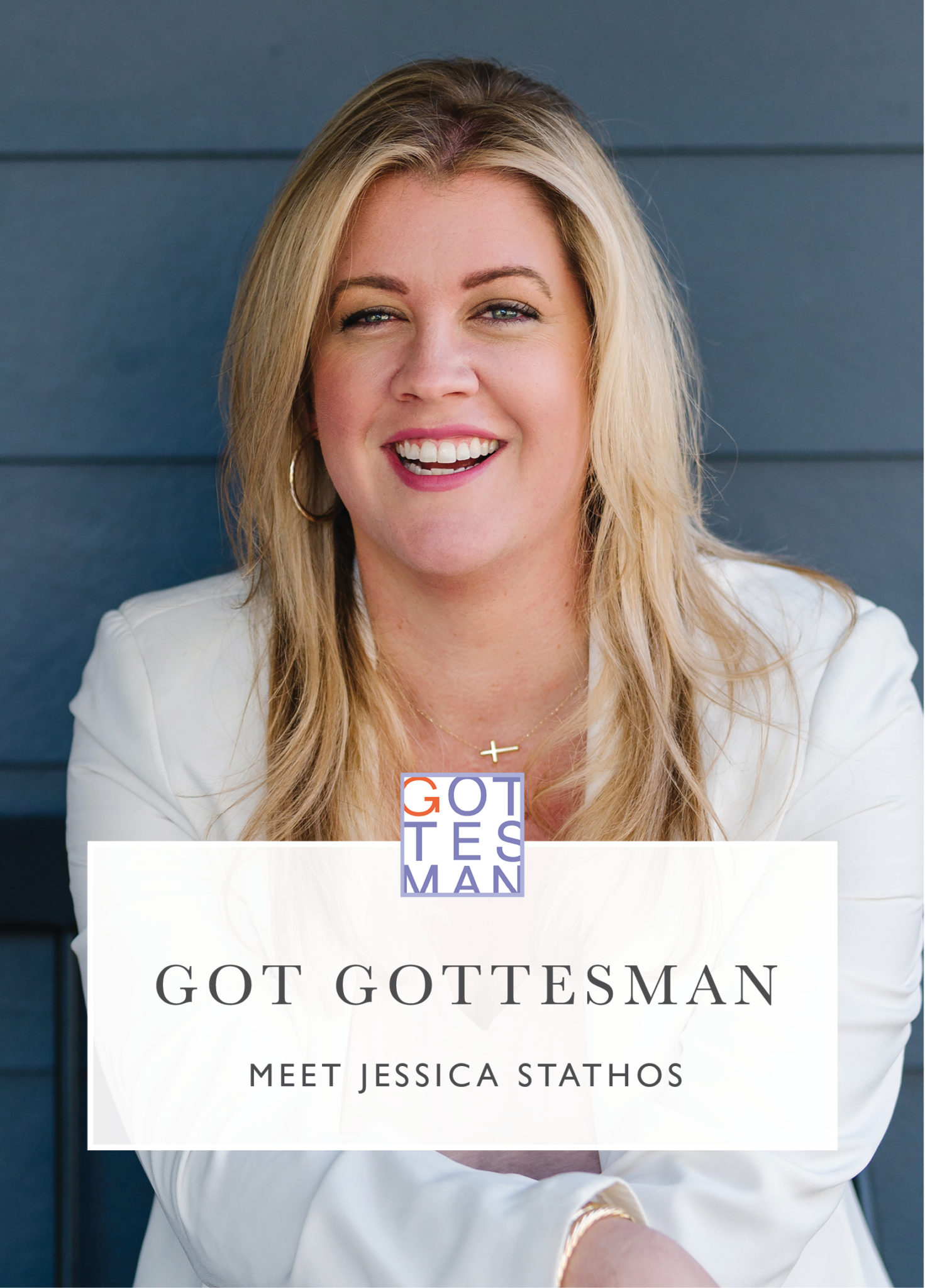 Headshot with text overlay, "Got Gottesman: Meet Jessica Stathos"
