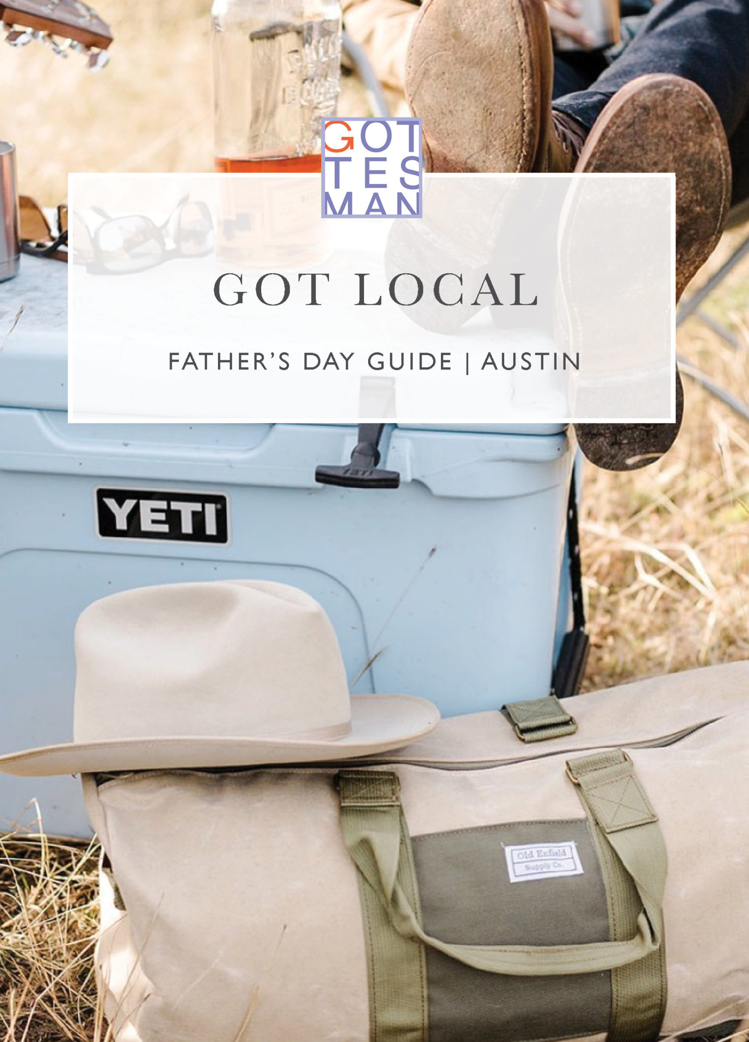 Outdoor gifts with text overlay, "Got Local: Father's Day Guide | Austin"