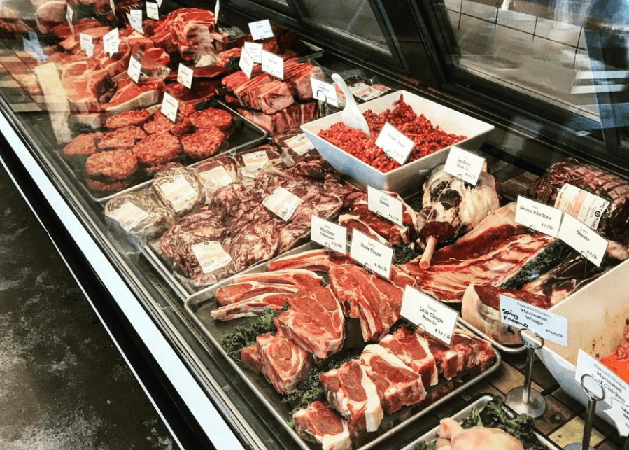 Meat counter at a grocery store